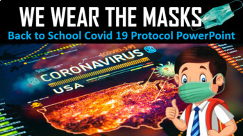 Preview of We Wear the Masks: Back to School Covid 19 Protocol PowerPoint (Editable)