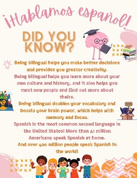 Preview of We are Bilingual Classroom Sign & Fun Facts