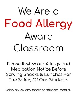 Preview of We are a Food Allergy Aware Classroom Notice & Signs