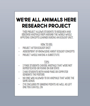 Preview of We're All Animals Here Research Project