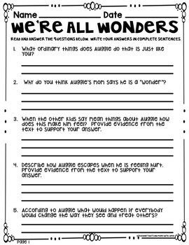 were all wonders by rj palacio book companion and writing activity