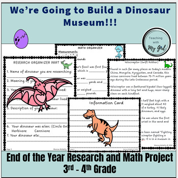 Preview of We're Going to Build a Dinosaur Museum! End of Year Research Math Project 3/4th