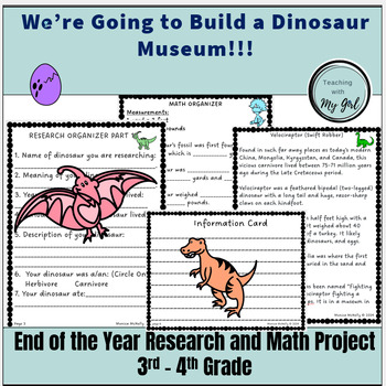Preview of We're Going to Build a Dinosaur Museum! End of the Year Research/ Math Project
