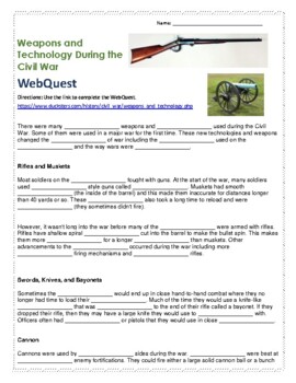 Preview of Weapons and Technology During the Civil War WebQuest