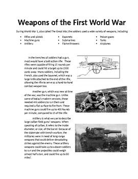 Preview of Weapons of World War 1 Activity Sheet