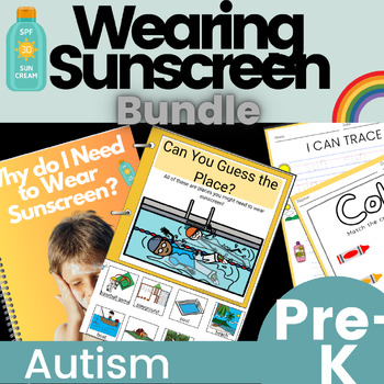 Preview of Wear Sunscreen Bundle Social Skills Story Worksheets Mini Book & More
