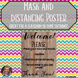 Mask and Distancing Poster/Sign for Classroom or Home- wood