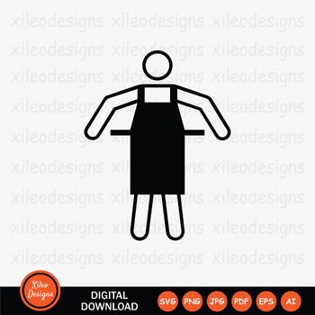 Preview of Wearing Apron Icon Stick Figure Man Kitchen Chef Cook - SVG PNG JPEG PDF EPS AI