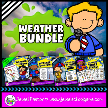 Preview of Weather Activities BUNDLE | PowerPoint, Flipbook, QR Codes Scavenger Hunt, Bingo