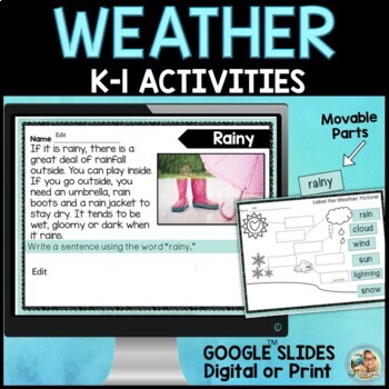 Preview of Weather Activities KINDERGARTEN First Grade | Google Slides 