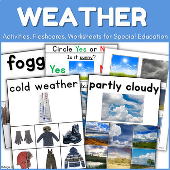 Preview of Weather Vocabulary Picture Cards Activities Worksheets Special Education Autism