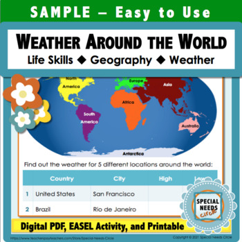 Preview of Weather Around the World Worksheet - Life Skills -Science - FREE Sample