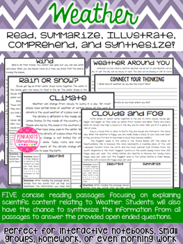 Preview of Weather Articles about Climate, Fog, Snow, Wind, & Rain. Nonfiction Articles