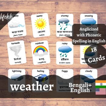 Preview of Weather - BENGALI English Bilingual Flash Cards | 18 Nomenclature Cards