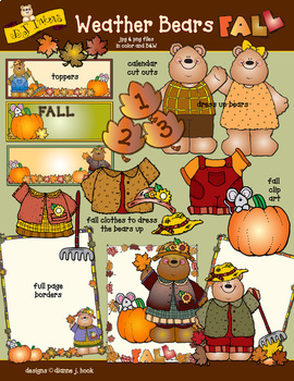 Preview of Fall Weather Bears Clip Art, Calendar and Dress-Ups for Autumn