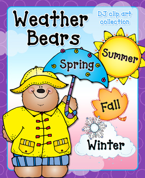 Preview of Weather Bears Clip Art Collection - 4 Seasons & Weather Words - 6 Set Bundle