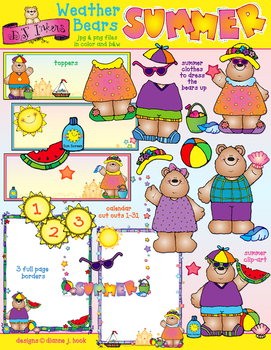 Preview of Summer Weather Bears Clip Art, Calendar and Dress-Ups for the Season