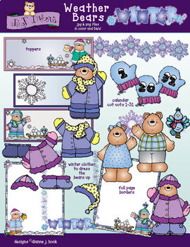 Preview of Winter Weather Bears Clip Art, Calendar and Dress-Ups for the Season