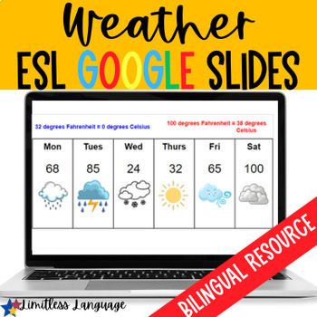 Preview of Weather Bilingual ESL lesson with Google Slides and printables