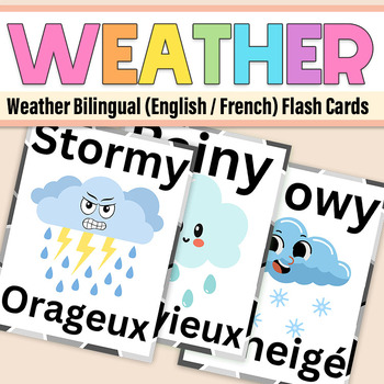 Preview of Weather Bilingual (English / French) Flash Cards Weather  for kindergarten