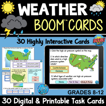 Preview of Weather Boom Cards - Air Pressure, Masses, Fronts, and Weather Maps