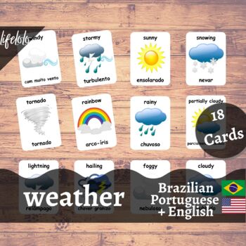 Preview of Weather - Brazilian PORTUGUESE English Bilingual Flash Cards | 18 Cards