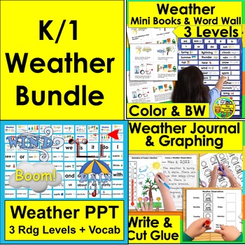 Preview of Weather Bundle: Journal, Mini Books 3 Levels, Illustrated Word Wall & PowerPoint