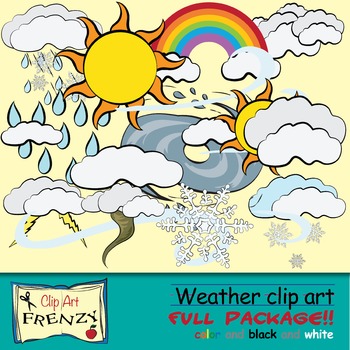 Preview of Weather Clip Art Rainbow, Clouds, Tornado and Hurricane, Rain and Snow