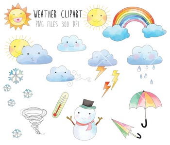 Preview of Weather Clip Art, color and black line  PNG file-300 dpi