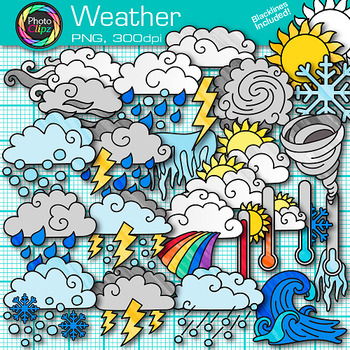 Preview of Weather Clipart: Rain Windy Cloudy Sun Snow & Stormy Clip Art, Transparent PNG