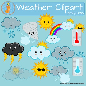 Preview of Weather Clipart Sunny Snow Cloudy Windy Rain Tornado Temperature