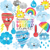 Weather Clipart Watercolor - Cloud Rain Sun Wind Thermomet
