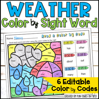 Preview of Weather Color By Sight Word Coloring Pages Editable - Weather Coloring Pages