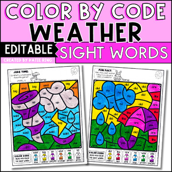 Preview of Weather Editable Color by Code Sight Word Practice Morning Work Activities