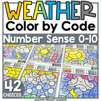 Preview of Weather Coloring Pages Math Activities Color by Number Sense Worksheets