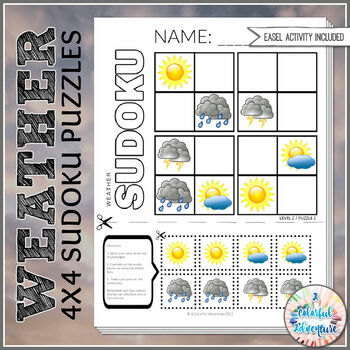Preview of Weather Critical Thinking | 4x4 Sudoku Logic Puzzles | Cut and Paste Activity