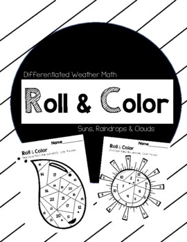Preview of Weather Differentiated Math Roll & Color - Sun, Raindrops & Clouds