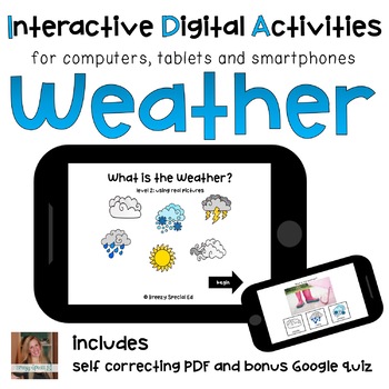 Preview of Weather ⋅ Digital Activities ⋅ Interactive PDF, Boom Cards + Quiz for Special Ed