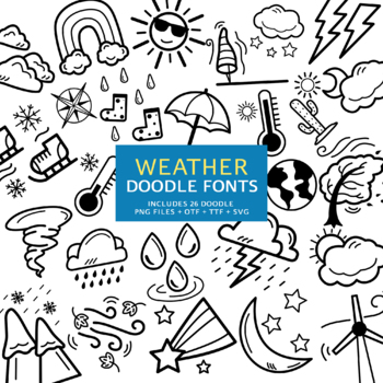 Preview of Weather Doodle Fonts, Instant File otf, ttf Font Download, Digital Font Bundle