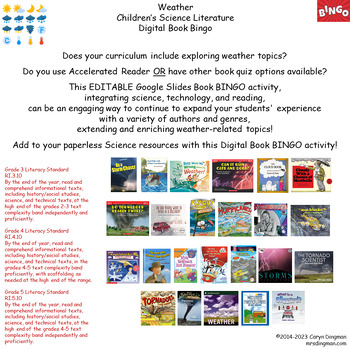 Preview of Weather Children’s Science Literature Digital Book Bingo