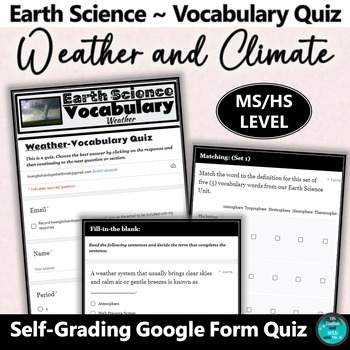 Preview of Weather Climate and Atmosphere Earth Science Google Form Vocabulary Quiz