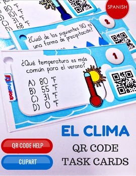 Preview of Weather El Clima SPANISH QR Code Task Cards