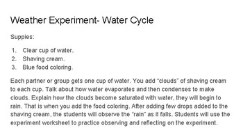 Preview of Weather Experiment- Water Cycle for 2nd Graders