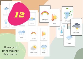 Preview of Weather Flash Cards: 12 printable flash cards