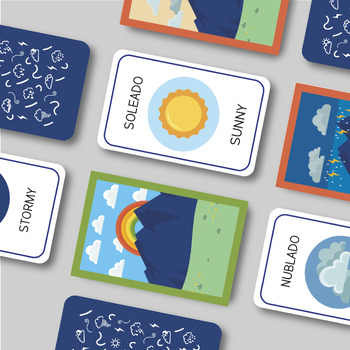 Preview of Weather Flash Cards - Bilingual Memory Game