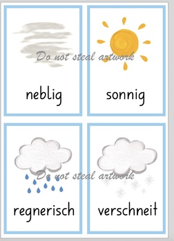 Preview of Weather Flashcards in German - Wetterwörter auf Deutsch
