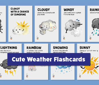 Preview of Weather Flashcards with Cute Illustration for Toddlers and Kids