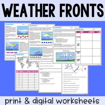 Preview of Weather Fronts & Air Masses - Reading Comprehension Worksheets