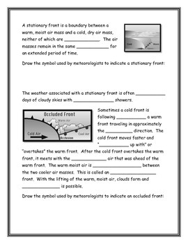 Weather Fronts Worksheet by Annette Hoover | Teachers Pay Teachers