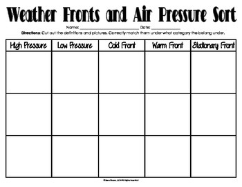 Preview of Weather Fronts and Air Pressure Sort